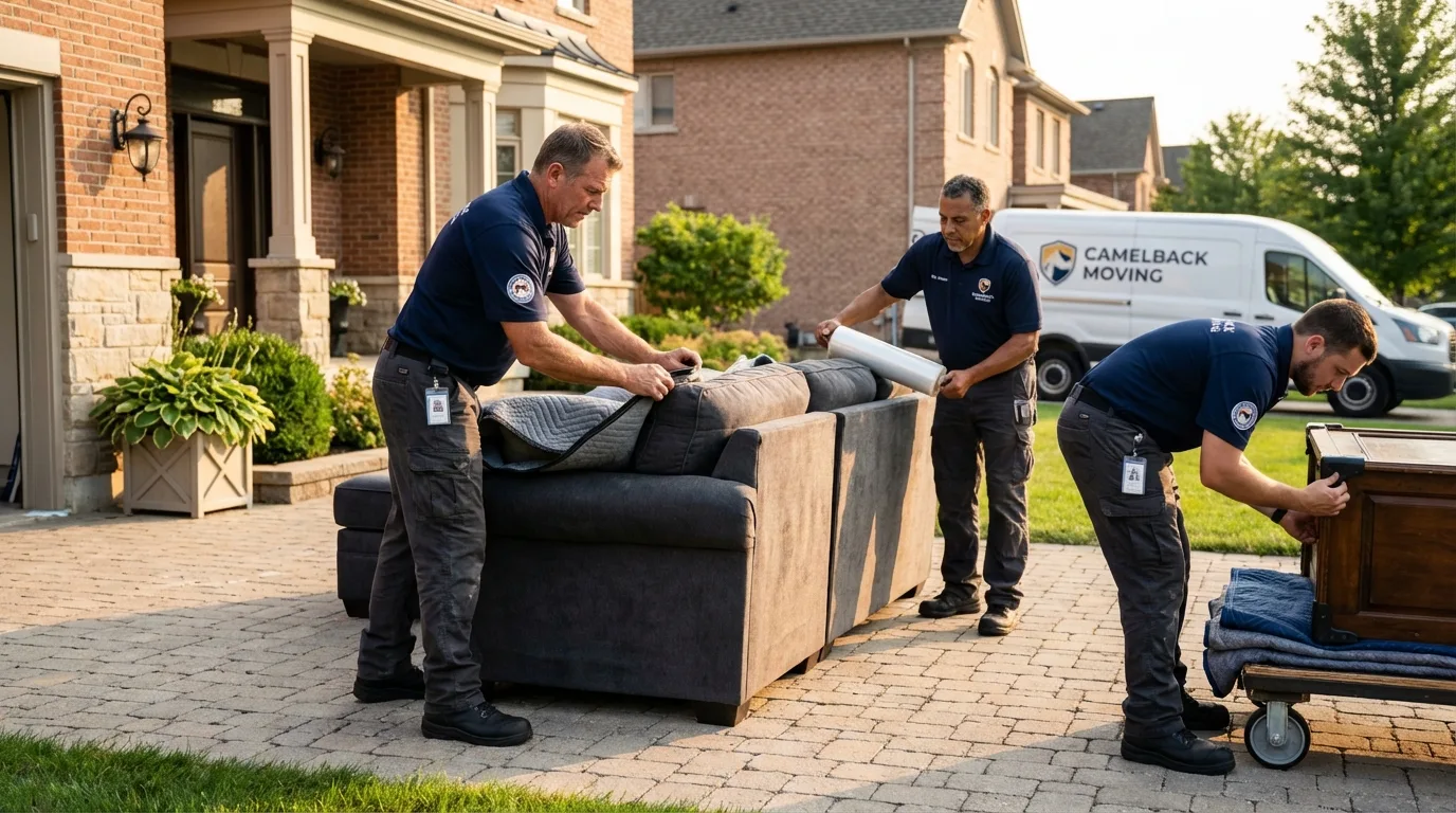 Large estate moving crew wrapping furniture in Richmond Hill, NY